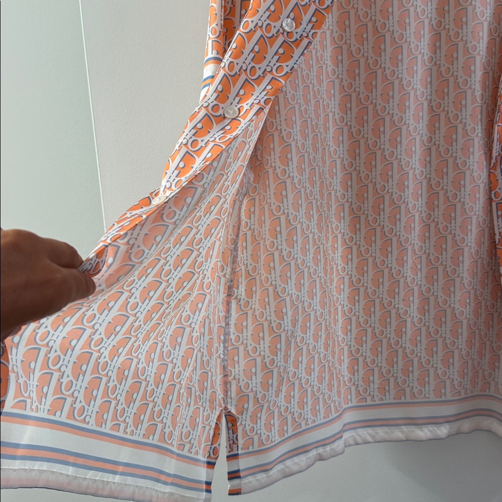 Dior Orange White Monogram Short Sleeve Button-Down Shirt - Picture 8 of 12